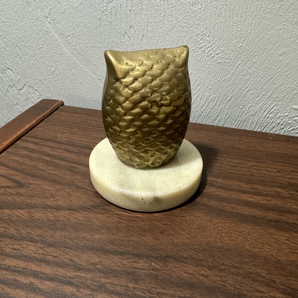 Brass Owl Paperweight on Cream Marble Base - Home Accents - Picture 7 of 7